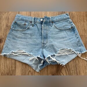 Levi’s 501 High Rise Distressed Denim Shorts Size 28 Luxor Heat